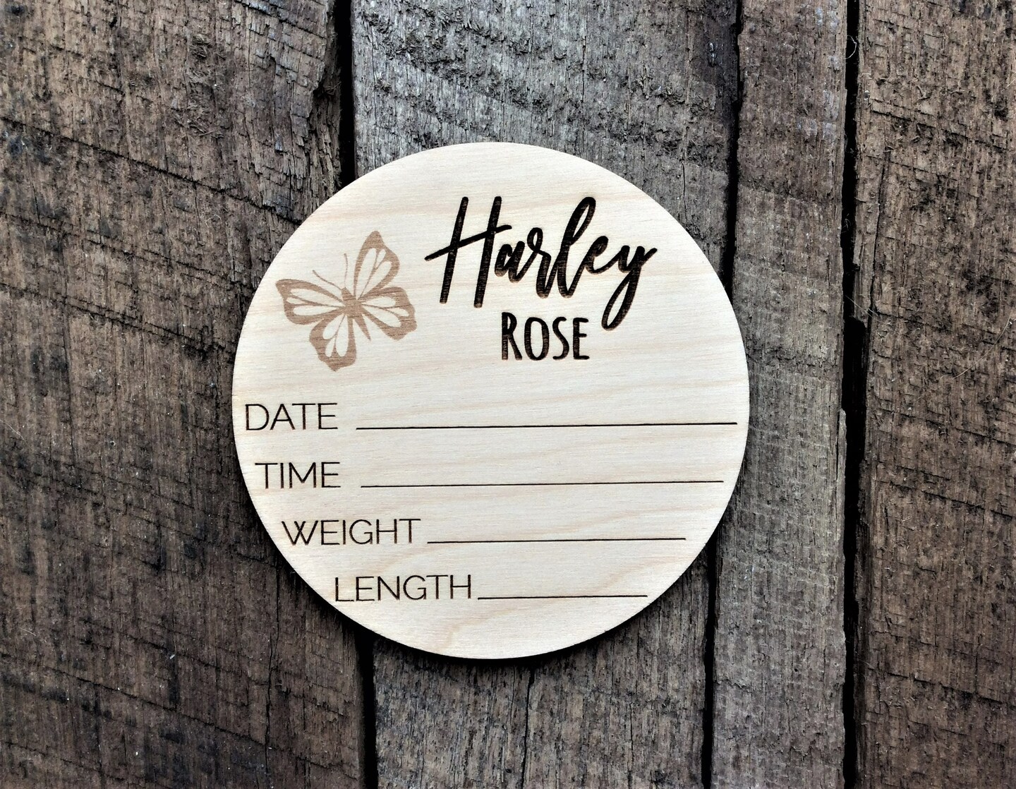 Personalized Wood Baby Name Announcement Sign, Newborn Birth Stats Photo Prop Sign, Butterfly Nursery Name Plaque