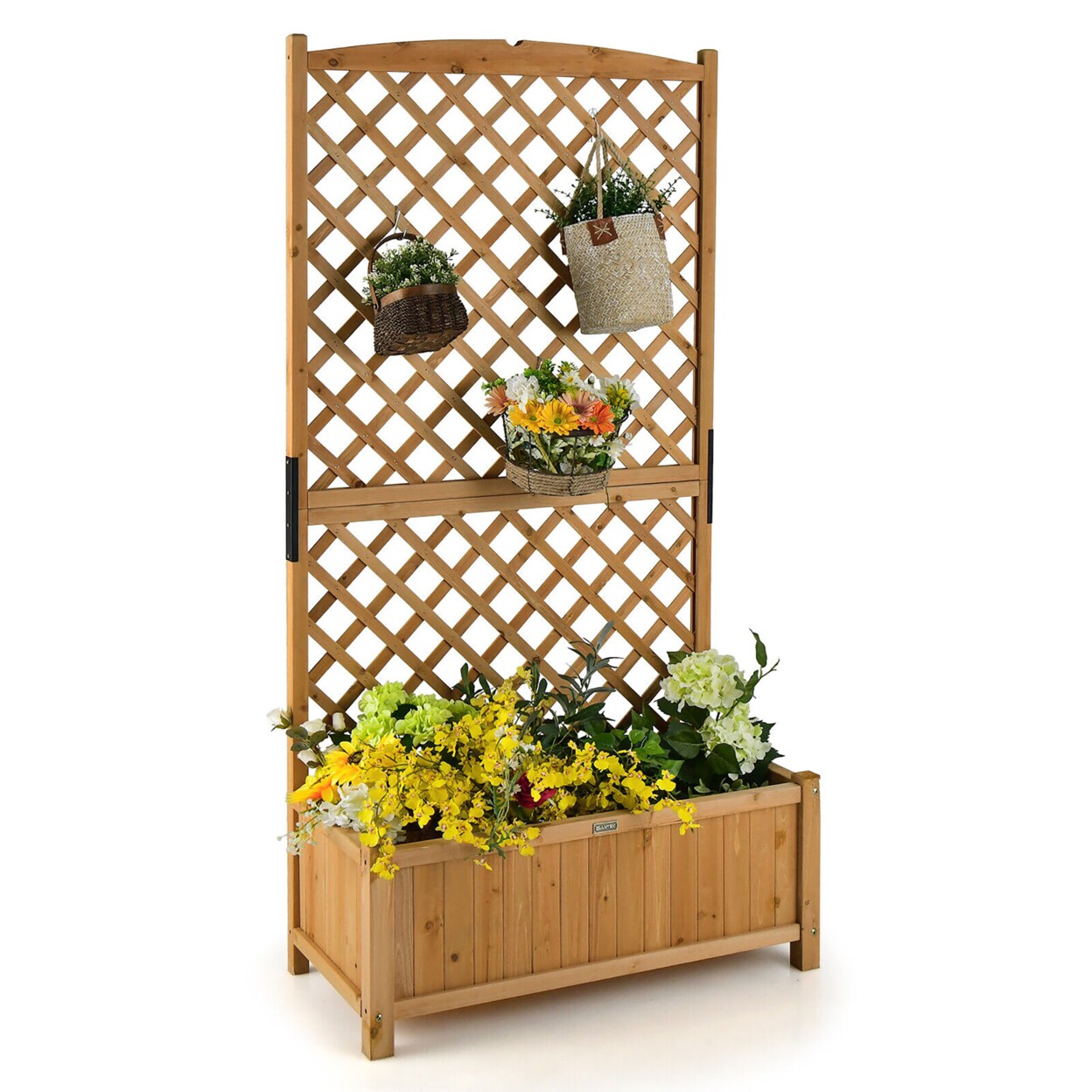 71 Tall Raised Garden Bed Wooden Planter W/ Trellis For Flower Climbing Plant
