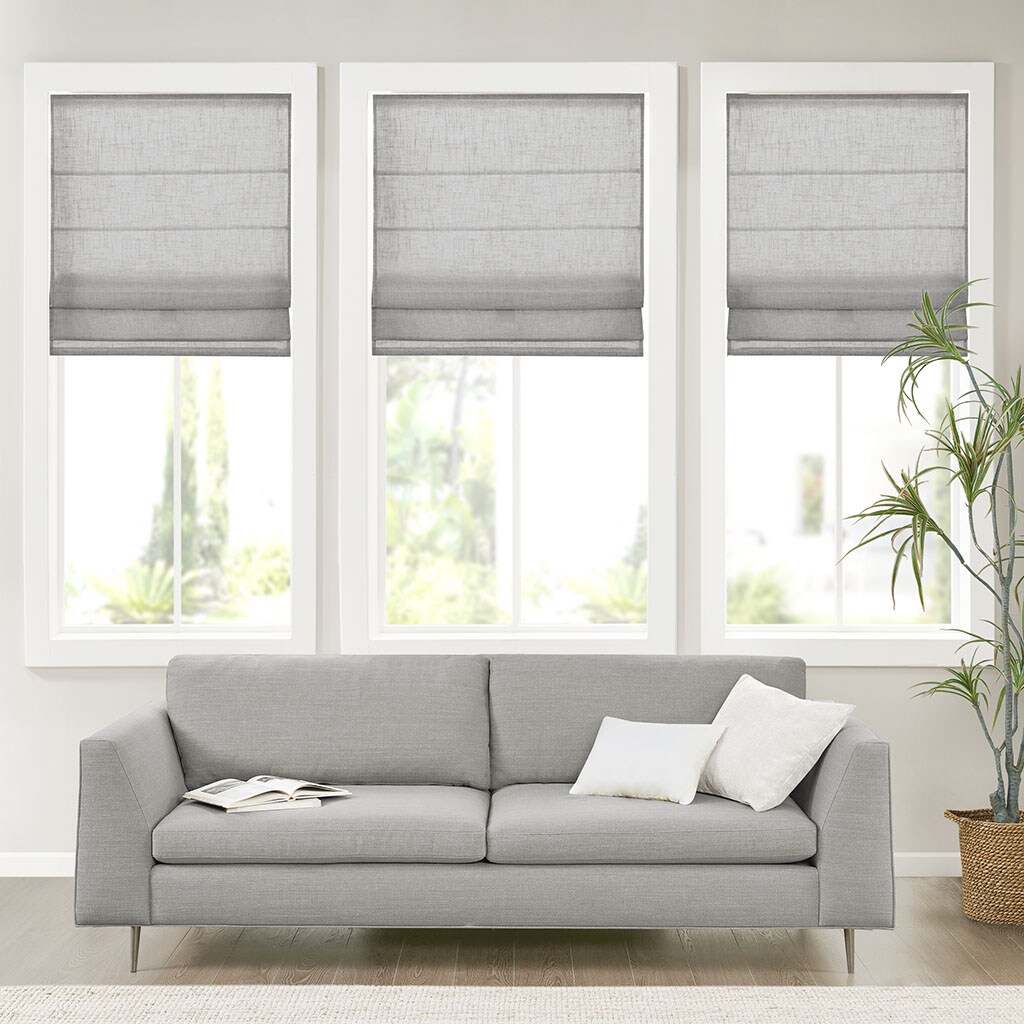 Gracie Mills   Linen Blend Light Filtering Cordless Roman Shade