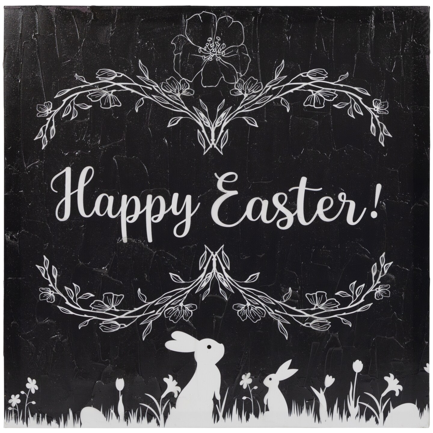 Northlight Black and White Happy Easter Bunnies Canvas Wall Art, 17.75&#x22; x 17.75&#x22;