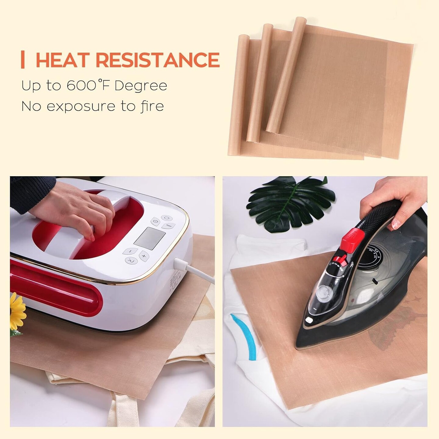 Teflon Sheets for Heat Press - 3 Pack Non Stick PTFE Teflon Sheet Reusable 12 x 16" Teflon Paper Heat Resistant Teflon Mat(Brown)