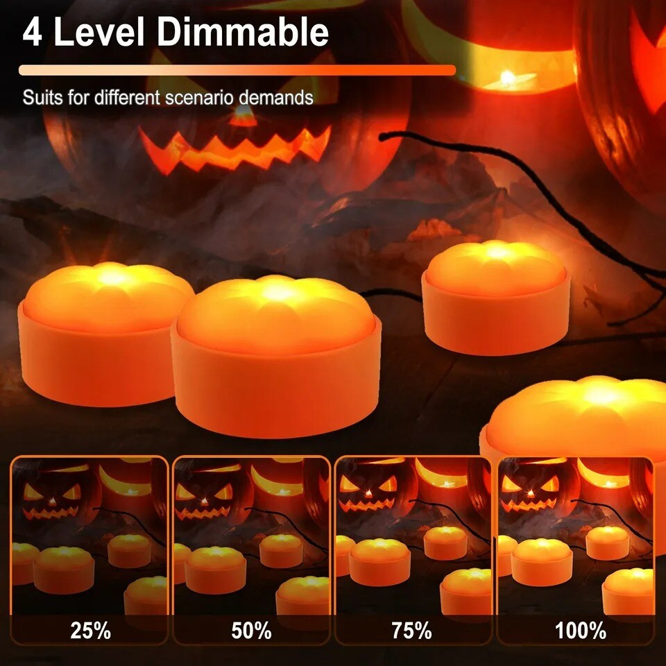 4 Pack Halloween Pumpkin Lights Battery LED Candles Remote Control Party Decor