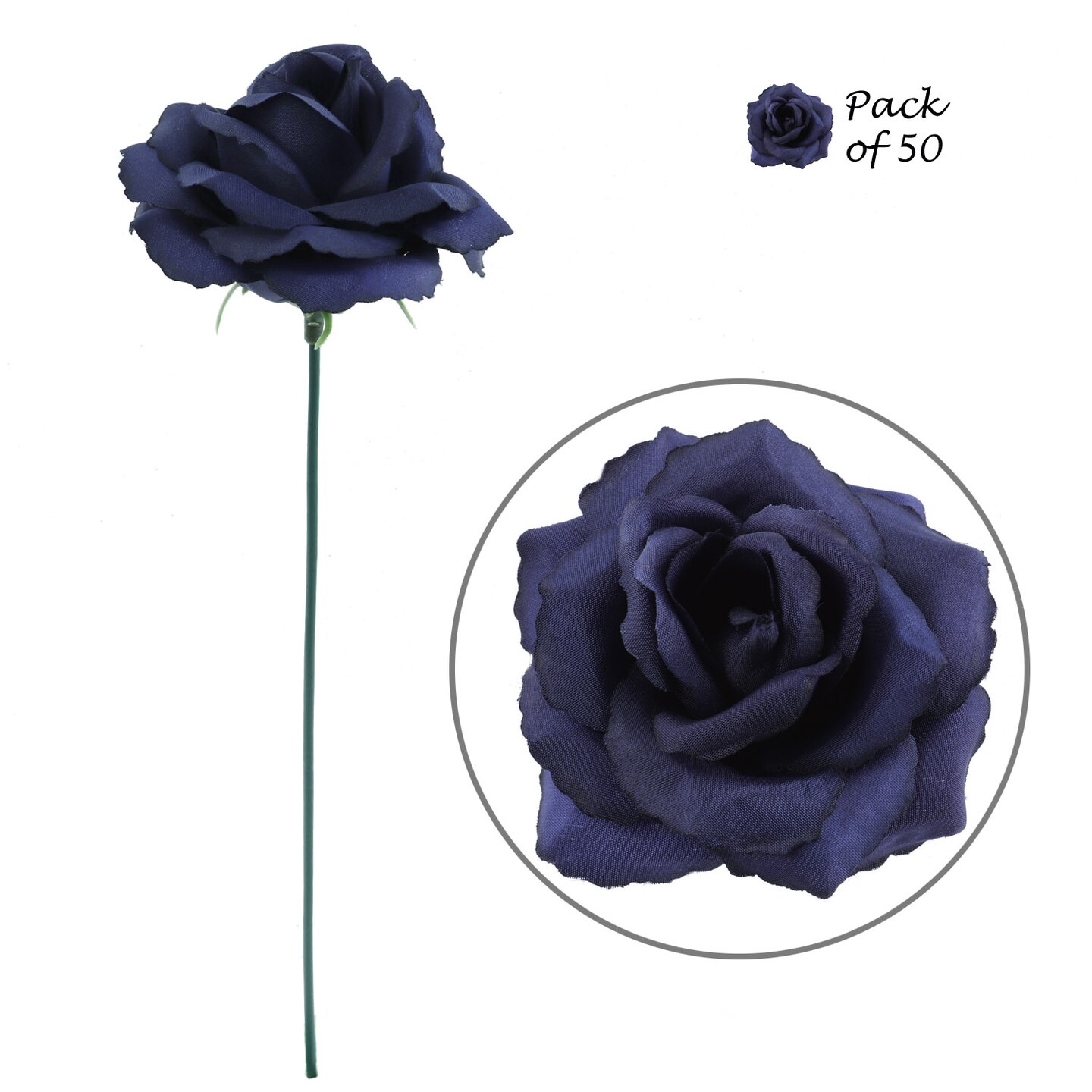 Oceanic Charms | 50-Piece Set | Detachable & Flexible Silk Navy Blue Rose Picks | 3.5" Flower Heads | Add a Nautical Touch to Floral Decor & DIY Projects, Floral Home by Artificial Flowers