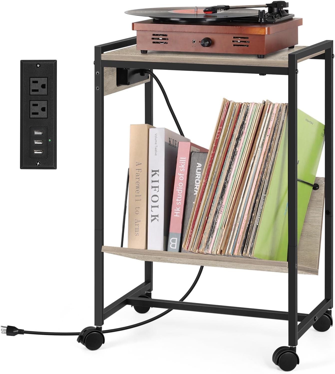 Record Player Holder Stand End Table with Vinyl Storage