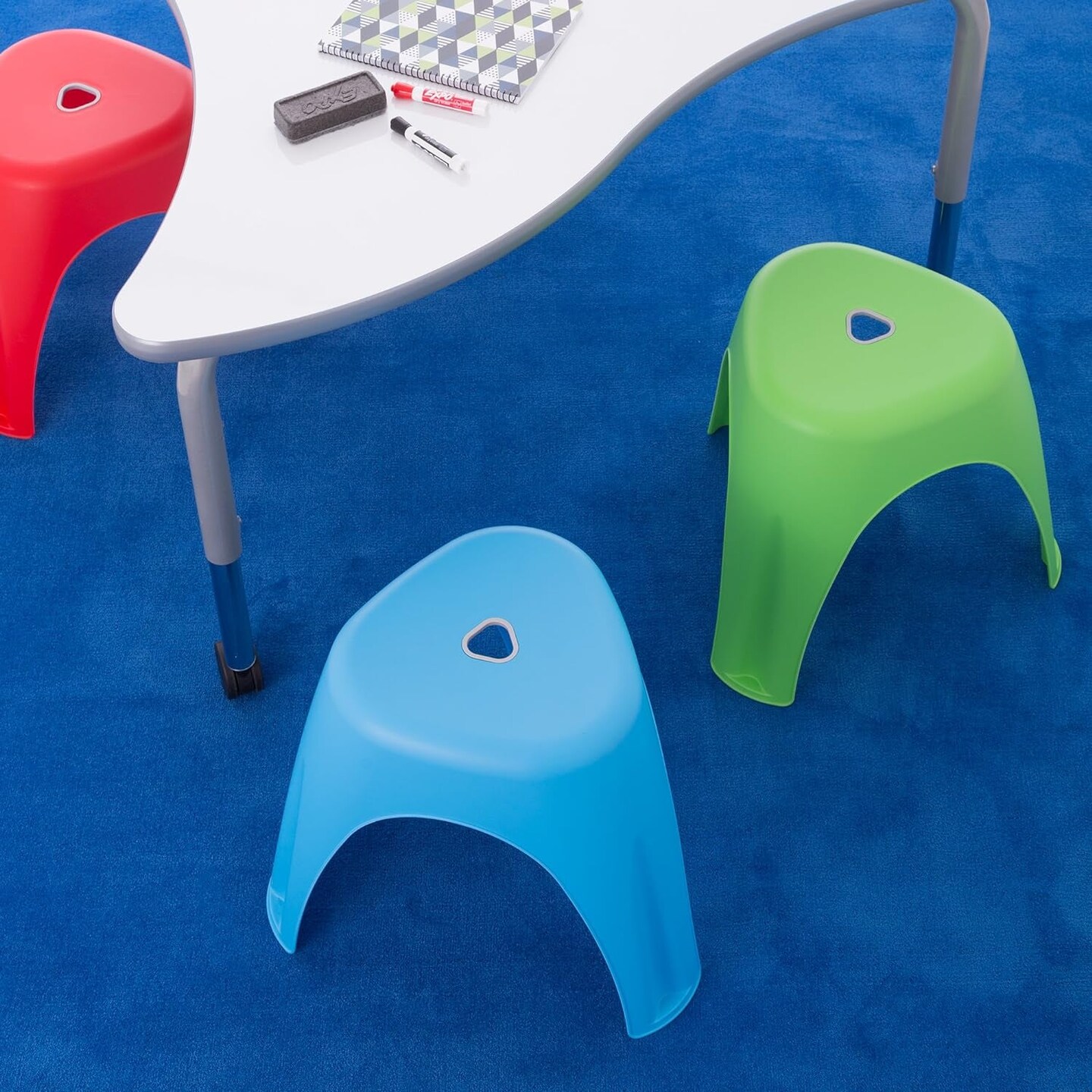 Assorted Indoor/Outdoor Plastic Stack Stool, Blue, Green, Red, Purple (Pack of 4)