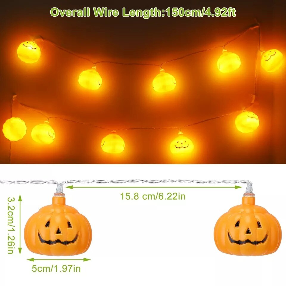 2 Set 59INch Halloween LED Lantern String Light 10 LED Pumpkin Light Party Decor