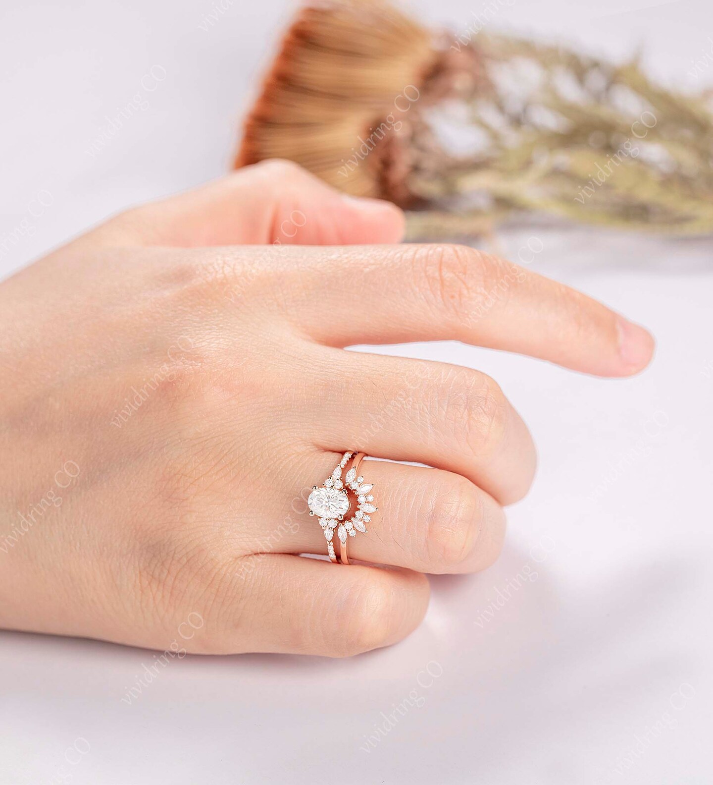 Rose Gold Nails with Vintage Moissanite