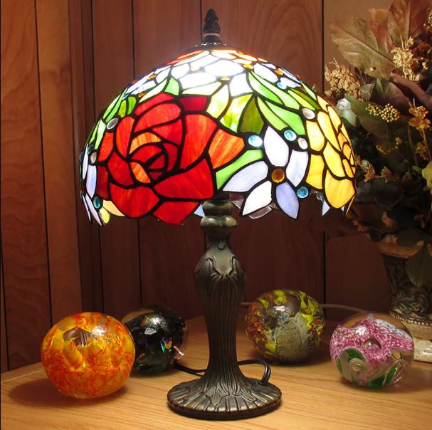 Vintage Tiffany Style Table Lamp online Stained Glass Rose Flower