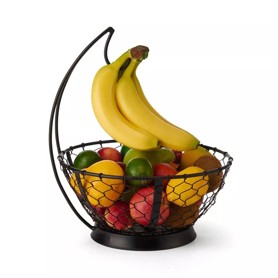Gourmet Basics by Mikasa Farmer&#x27;s Market Fruit Basket with Banana Hook, Black