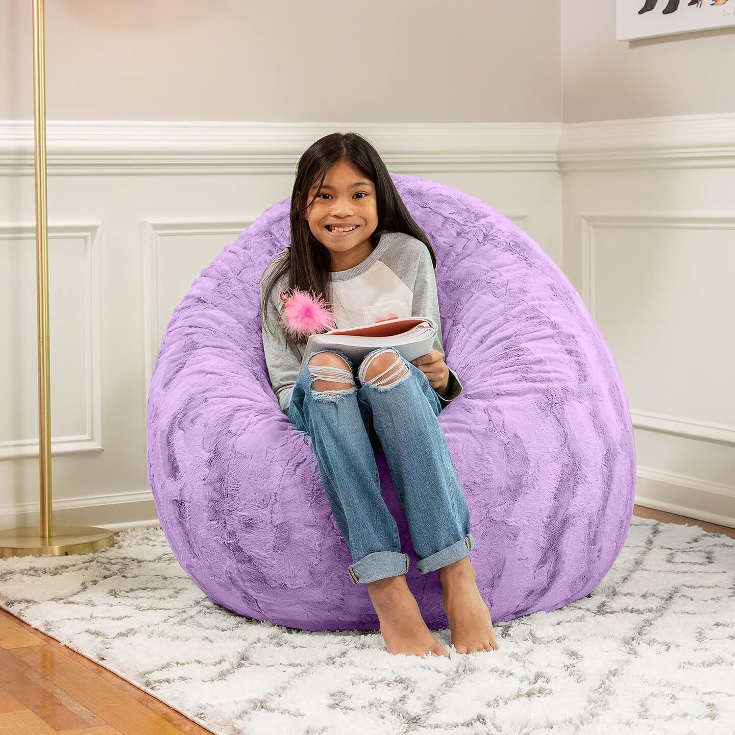 Cocoon 4 Foot Bean Bag Chair - Faux Fur, Bellflower Purple