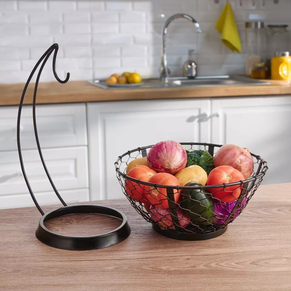 Gourmet Basics by Mikasa Farmer's Market Fruit Basket with Banana Hook, Black