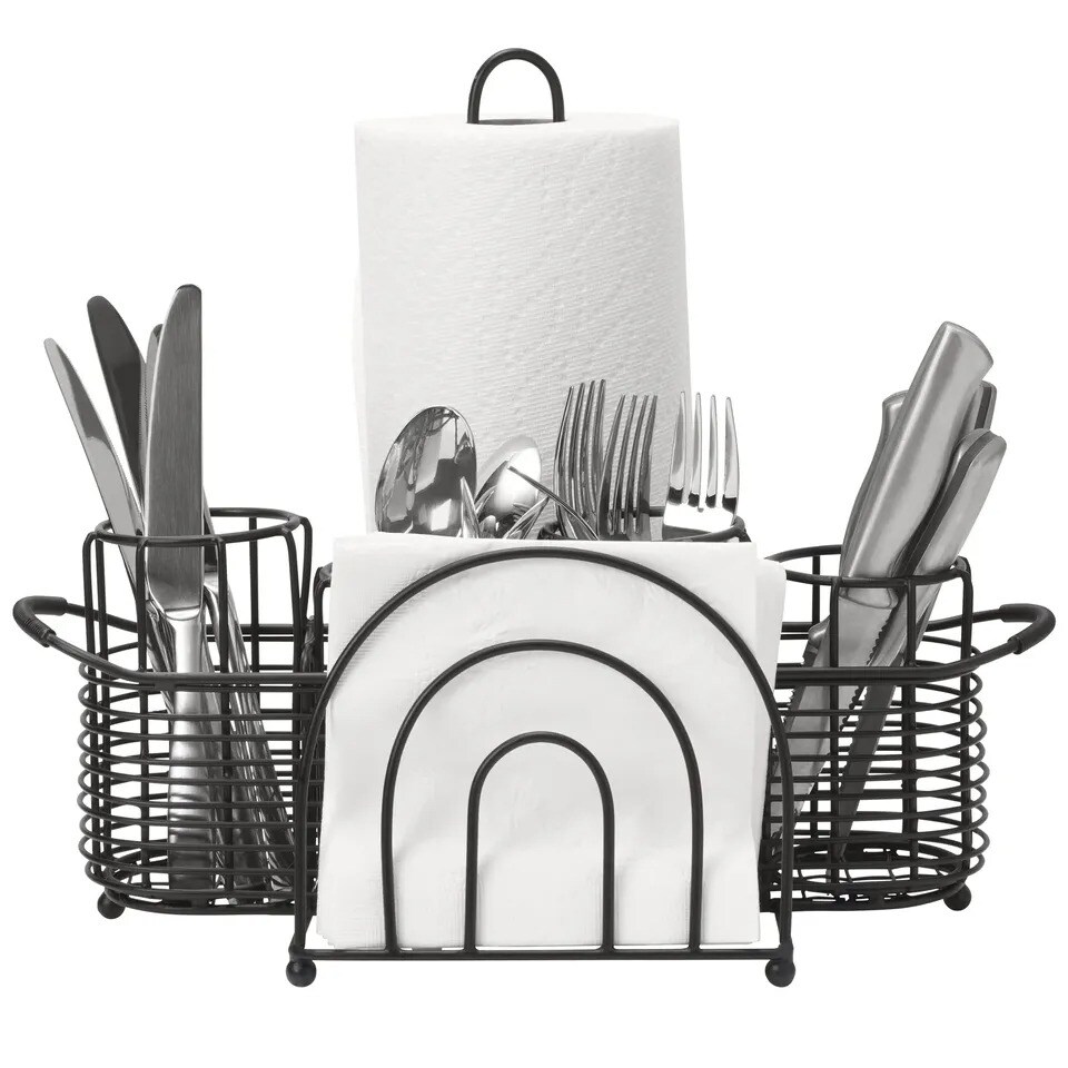 Mikasa Gourmet Basics Art Deco Picnic Buffet Caddy with Paper Towel Holder-Black