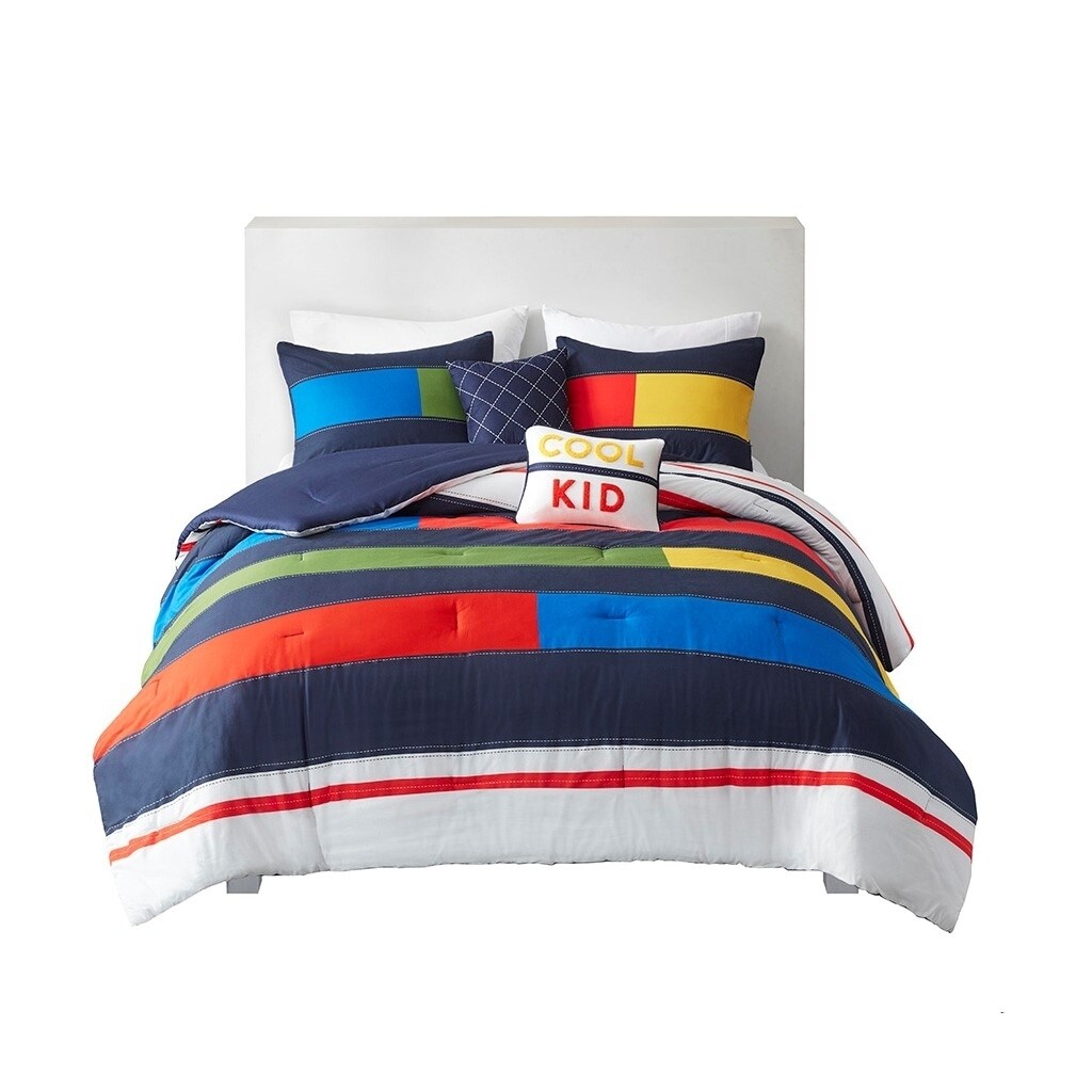 Gracie Mills Kaelith Stripe Comforter Set Twin Cotton Colorblock Kids Bedding Grace-13715