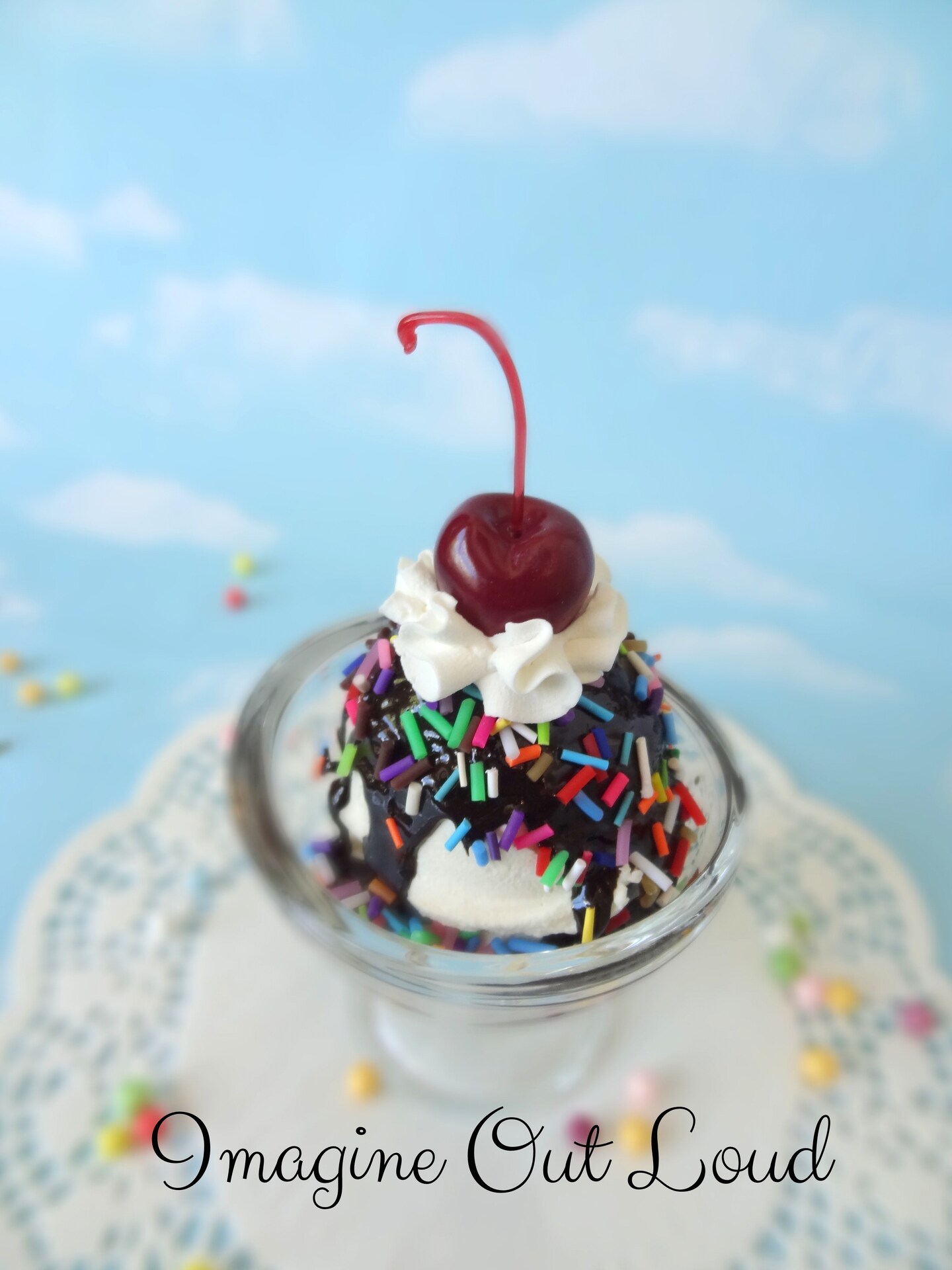 Fake Ice Cream Sundae Vanilla with Chocolate sauce and Sprinkles Faux outlet Food Prop