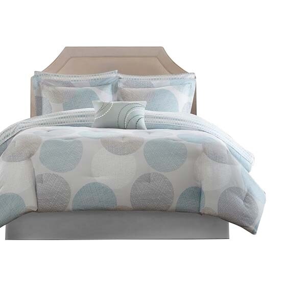 Gracie Mills 7-Piece Comforter Set Geometric Aqua Grey Cotton Sheets Grace-5679