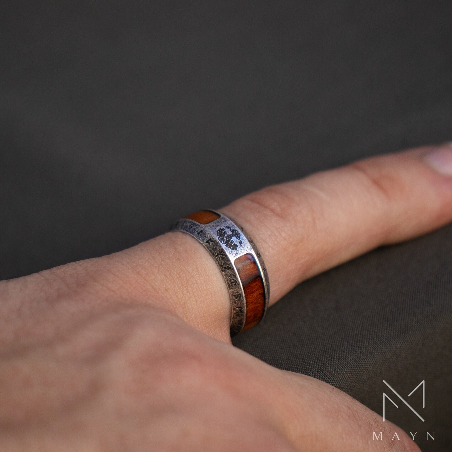 Viking Tree of life ring for men, Nordic runes and wood resin ring for him, Vintage norse ring, Male Vintage Wedding band, Gift for birthday product 2
