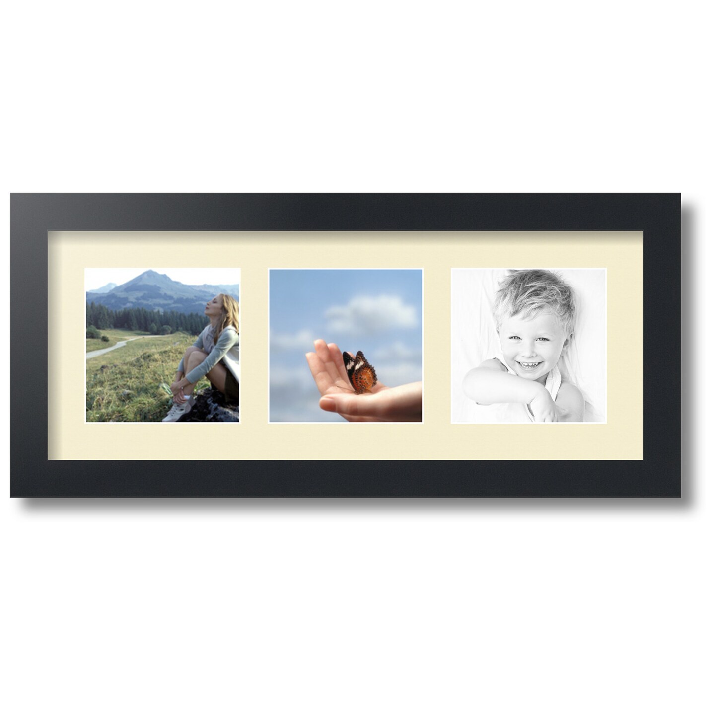 ArtToFrames Collage Photo Picture Frame with 3 - 5x5 inch Openings, Framed in Black with Over 62 Mat Color Options and Regular Glass (CSM-3926-95)