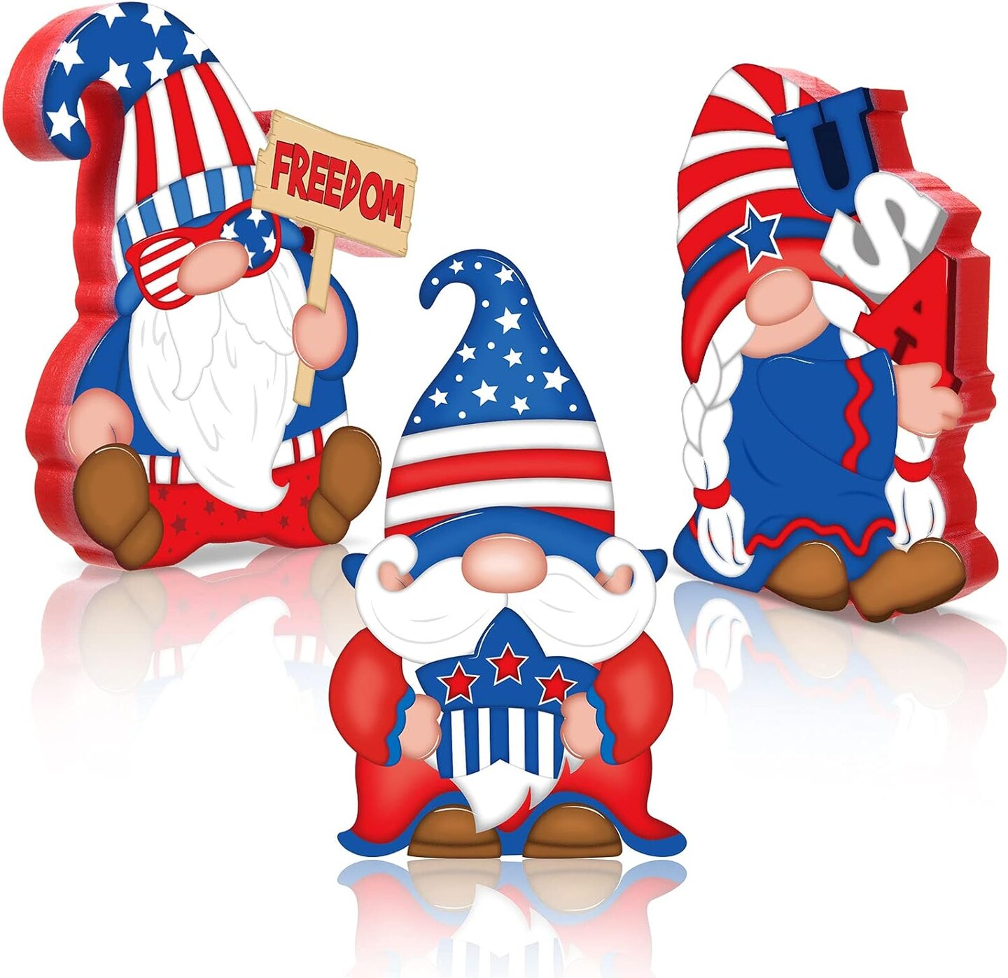 3 Pieces Patriotic Table Decorations American Gnome Wooden Signs
