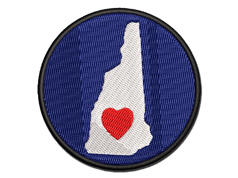 New Hampshire State with Heart Multi-Color Embroidered Iron-On or Hook ...