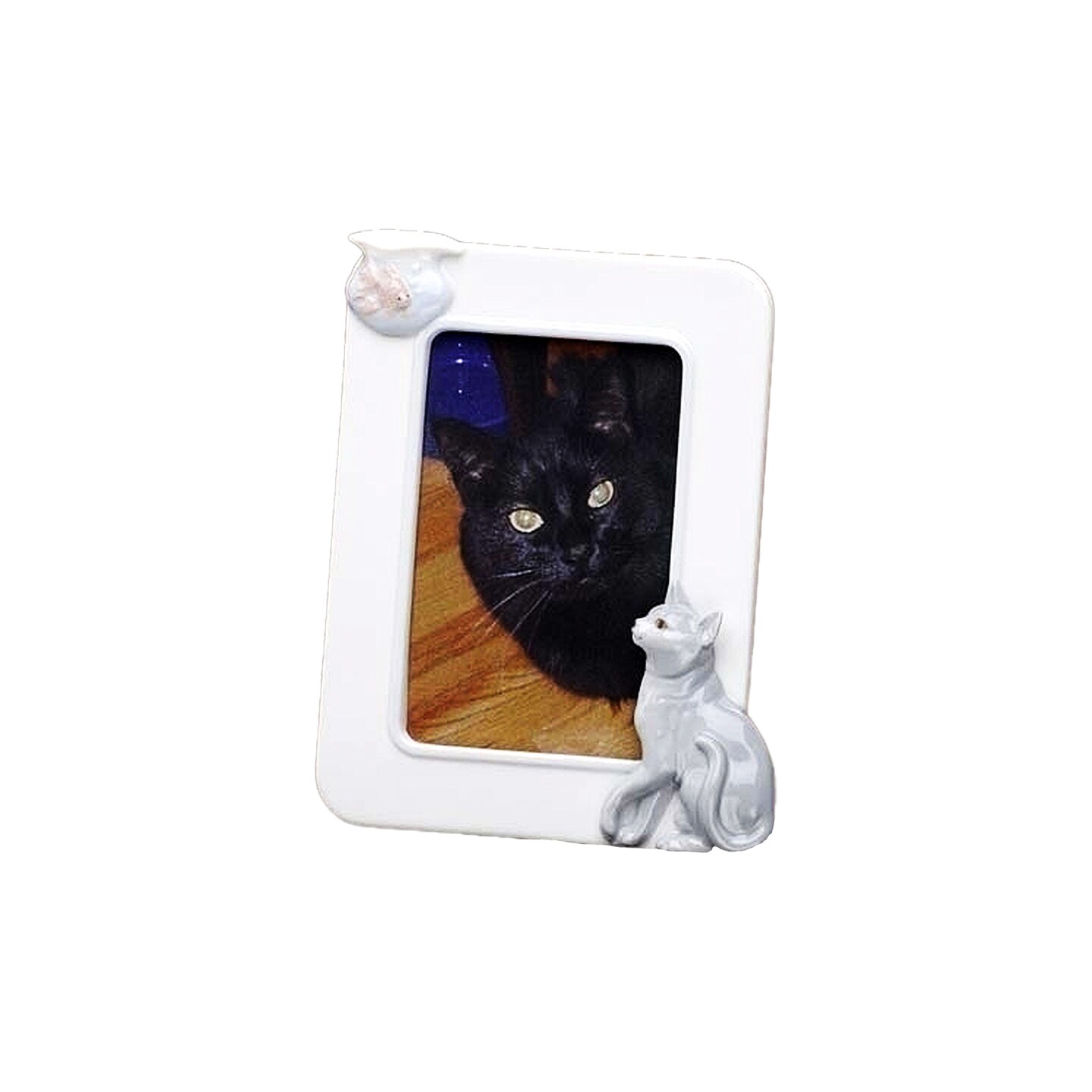 Roman Cat with Fish Bowl Porcelain Picture Frame - for 4" x 6" Photo