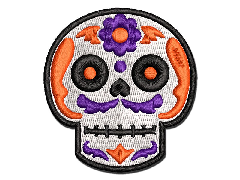 Mustache Floral Sugar Skull Dia De Los Muertos Multi-Color Embroidered Iron-On or Hook &#x26; Loop Patch Applique