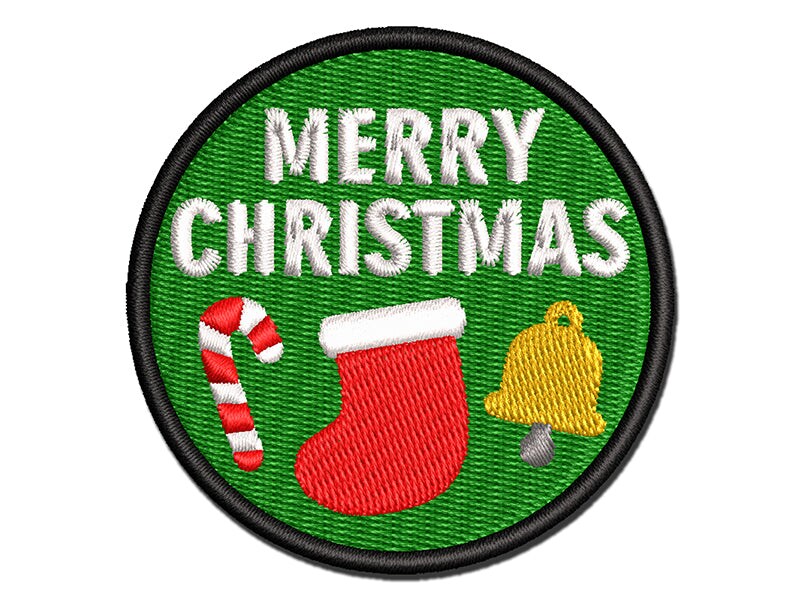 Merry Christmas Holiday Elements Multi-Color Embroidered Iron-On or Hook &#x26; Loop Patch Applique