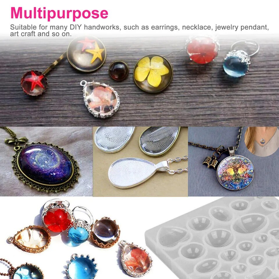 35PCS DIY Silicone Resin Mold Jewelry Casting Epoxy Pendant Tray Mould Craft Kit