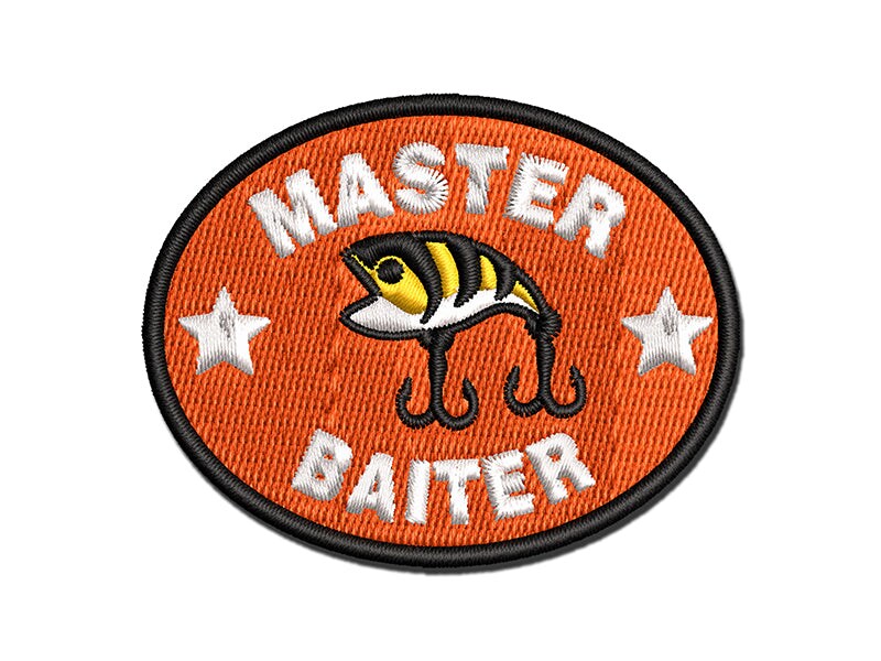 Master Baiter Fishing Hook Bait Angler Multi-Color Embroidered Iron-On or Hook &#x26; Loop Patch Applique