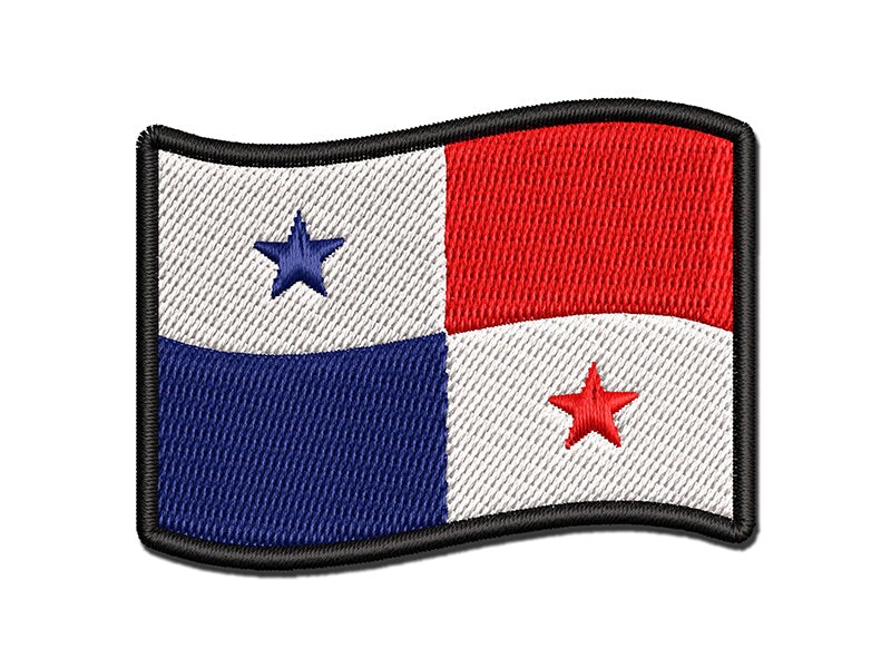Panama with Waving Flag Cute Multi-Color Embroidered Iron-On or Hook &#x26; Loop Patch Applique