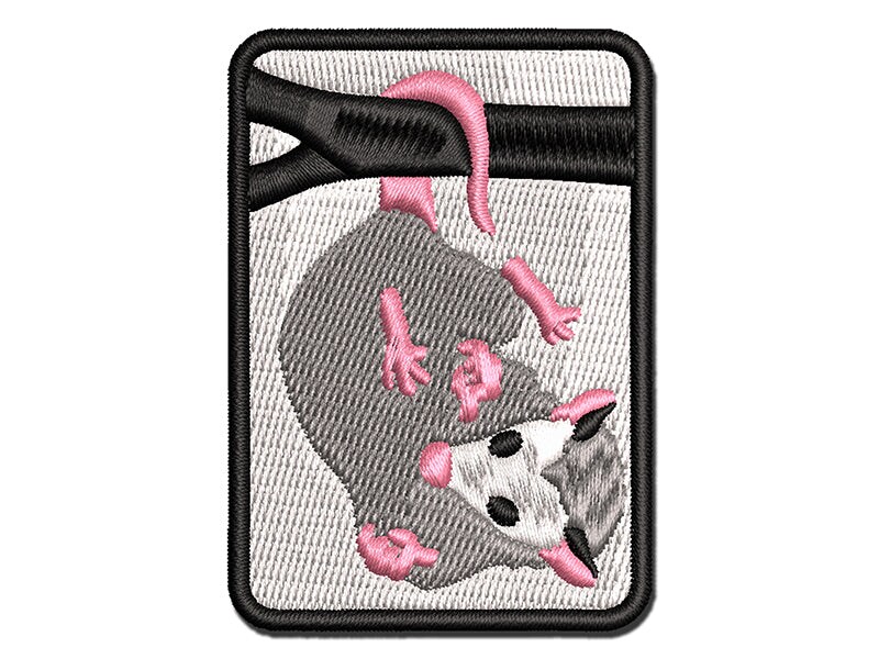 Opossum Hanging from Tail Multi-Color Embroidered Iron-On or Hook &#x26; Loop Patch Applique