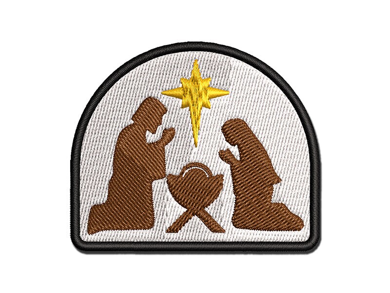Nativity Scene Silhouette Christmas Baby Jesus Christianity Religious Multi-Color Embroidered Iron-On or Hook &#x26; Loop Patch Applique