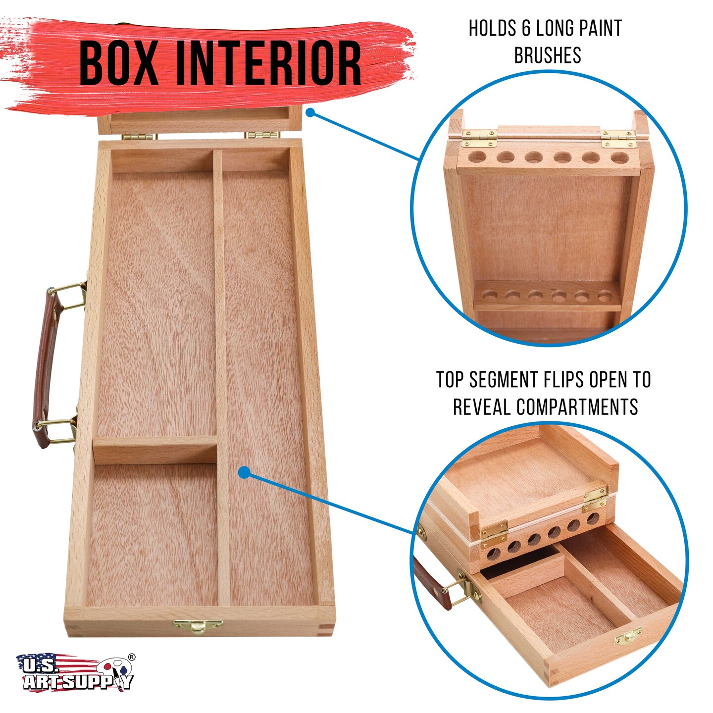 Wooden Flip Opening Artist Brush &#x26; Tool Box