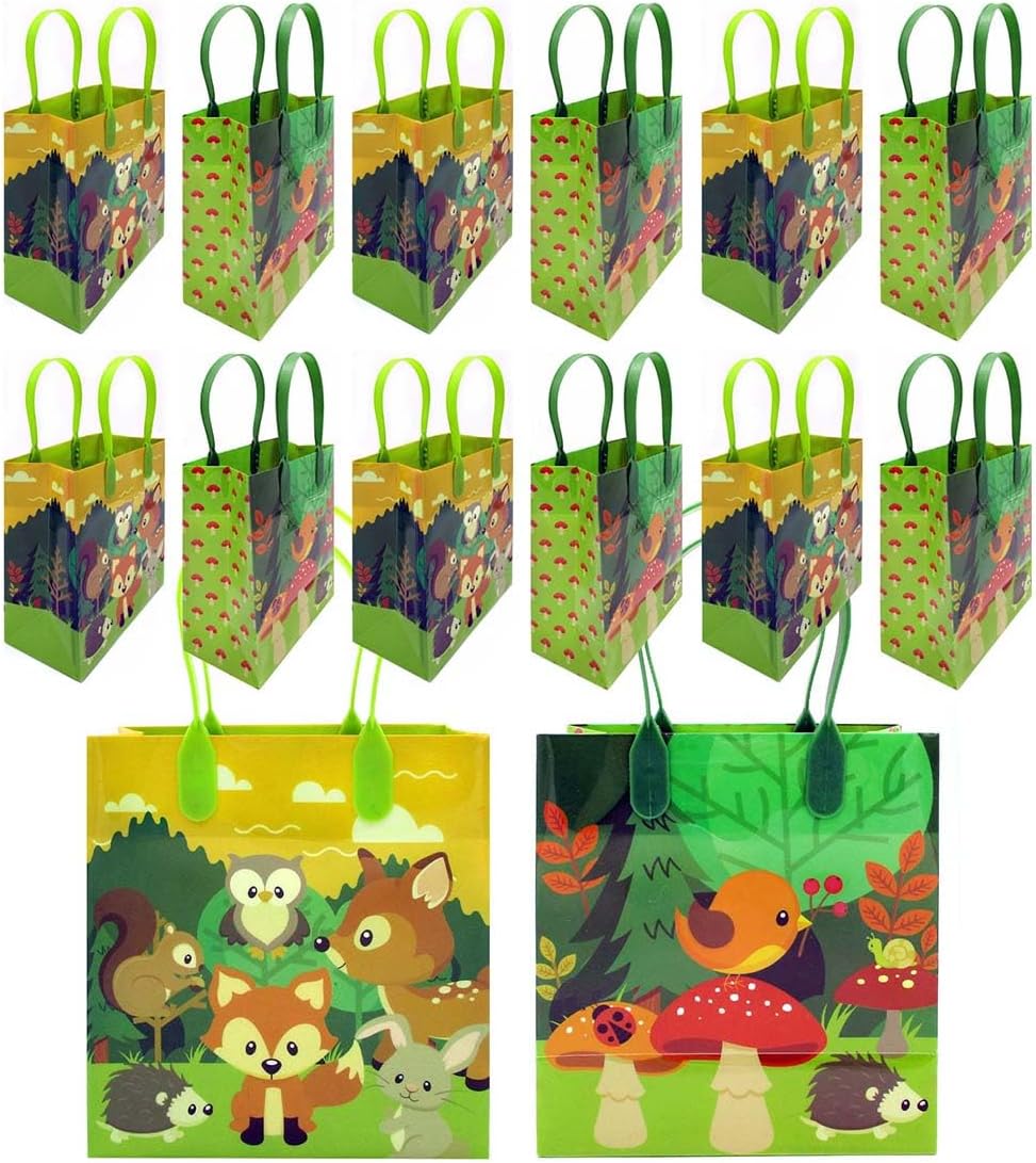 Tiny Mills Woodland Animals Forest Creatures Critters Party Favor Bags Treat Bags with Handles, Candy Bags for Birthday Party Bags Party Supplies,12 Pack