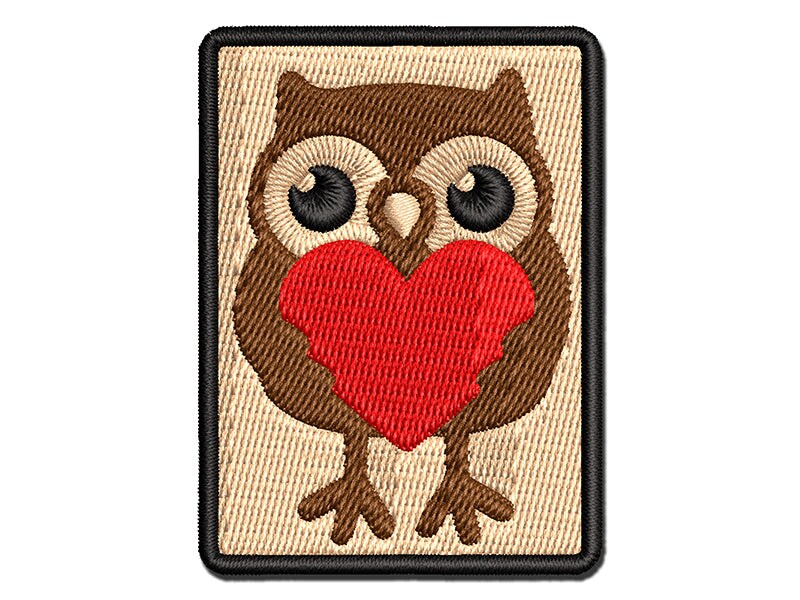 Owl Holding Heart Multi-Color Embroidered Iron-On or Hook &#x26; Loop Patch Applique