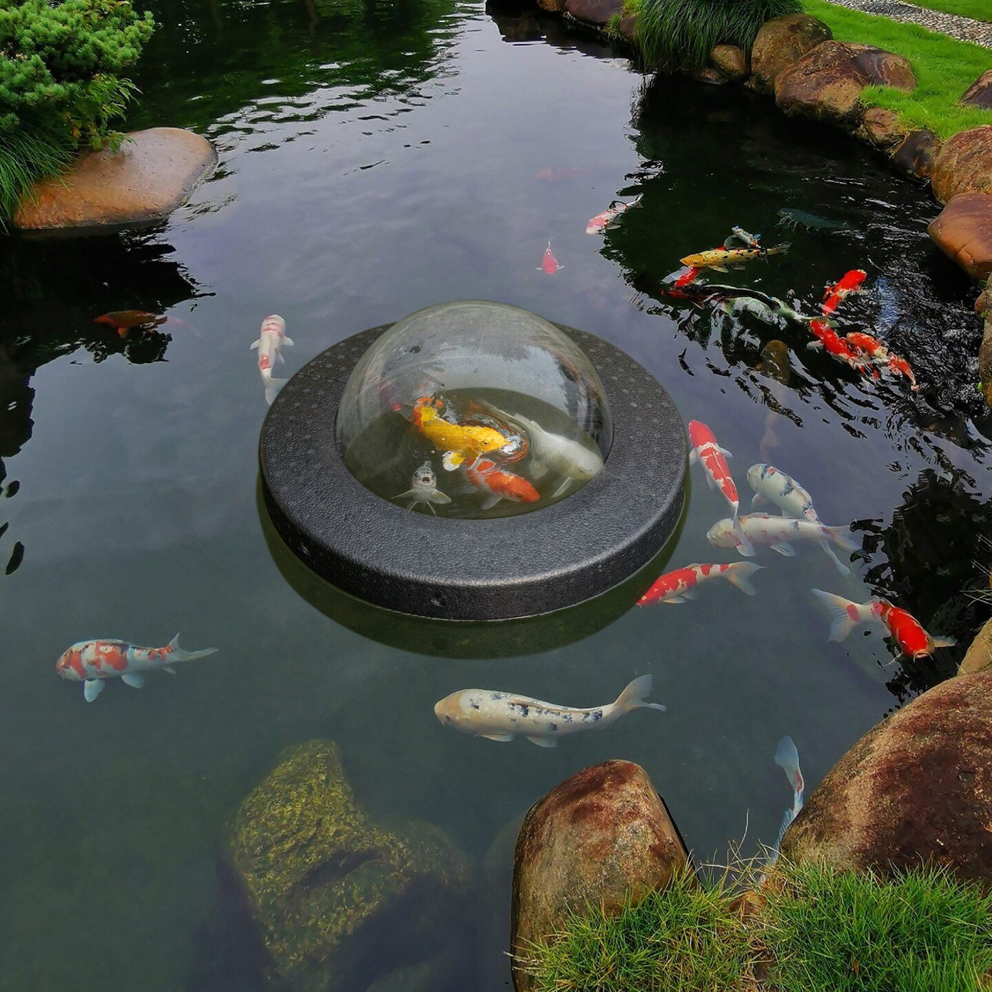 Floating Plastic Pond Fish Dome Ball for Fish to Swim Above the Surface of the Pond, Easy Assembly