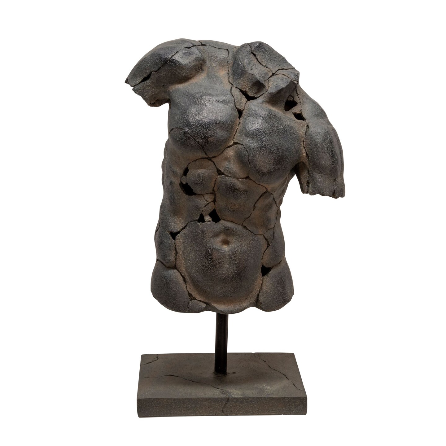 Kingston Living 25.5" Black and Brown Cracked Muscular Human Torso Sculpture