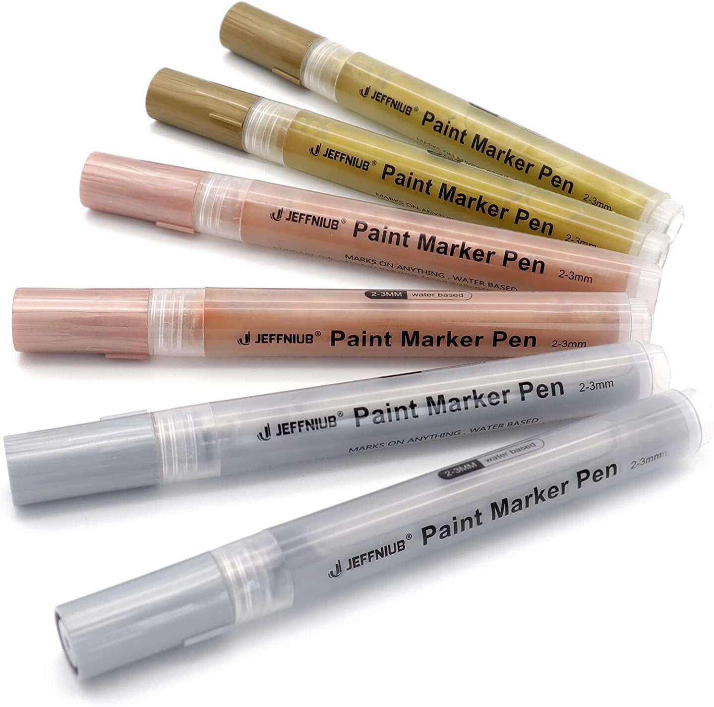 JEFFNIUB Gold Paint Pens with Silver, Rose Gold Acrylic Paint Pens for Rock  Painting, Wood, Fabric, Glass, Canvas, Scrapbooking, Card DIY Metallic  Acrylic Marker (0.7Mm)