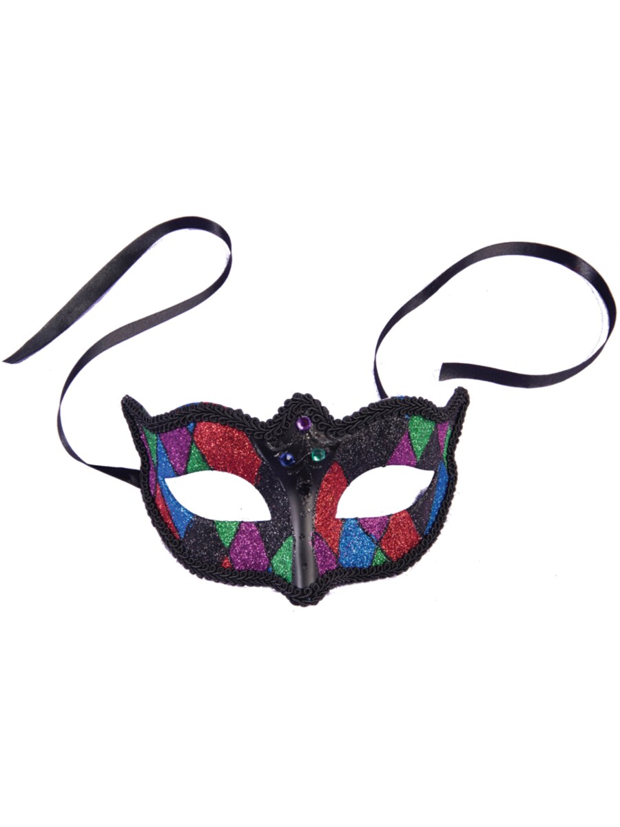 Adults Black And Multicolored With Black Trim Venetian Masquerade Half Mask