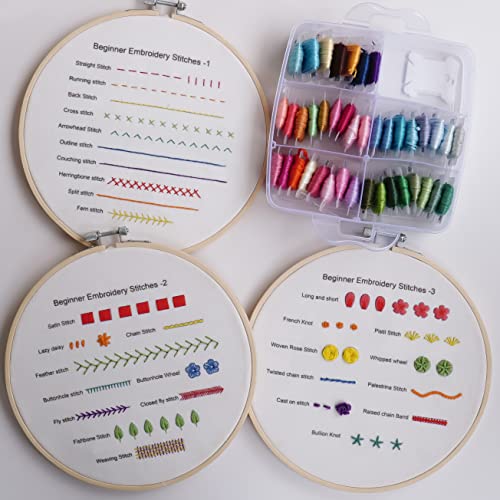 Bonroy Beginners Embroidery Stitch Practice kit, 3 Sets Embroidery Kit to Learn 30 Different Stitches for Craft Lover Hand Stitch with Embroidery Fabric with Embroidery Skill Techniques