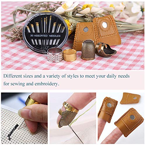 Pimoys 4 Pieces Leather Thimble Sewing Thimble Finger Protector Coin Thimble Pads for Hand Sewing Quilting Knitting Pin Needles Craft DIY Tools, 2