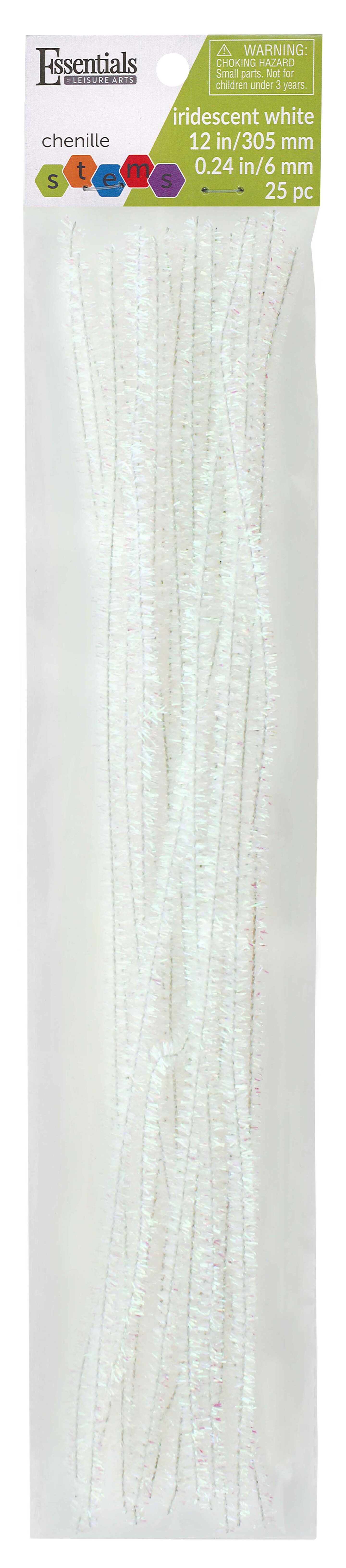 Essentials By Leisure Arts Arts Chenille Stem 12&#x22; 6mm Iridescent White 25pc