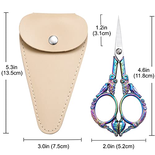 HITOPTY Sewing Embroidery Scissors, 4.6in Small Sharp Tip Craft Scissor, Rainbow Vintage Shears Detail Yarn Thread Snips for Cross Stitch Needlework DIY Art Handcraft Tool w/Apricot Case