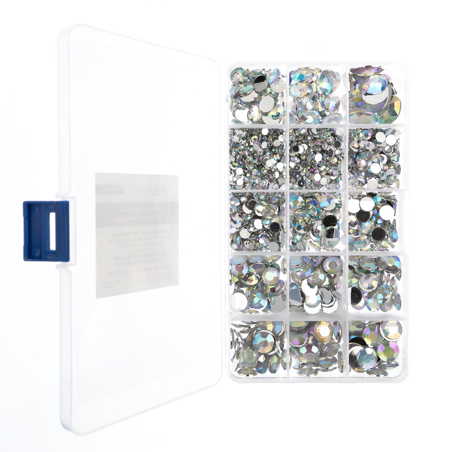 John Bead Crystal AB Assorted Round & Oval Acrylic Flat Back Rhinestones Box