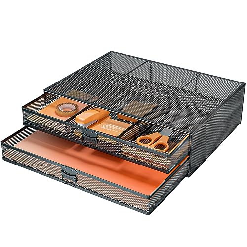 WALI Monitor Stand with Storage, Laptop Stand with Drawers Storage, Desk Organizer and Accessories for Office, Home, School, (STT006-B), Black