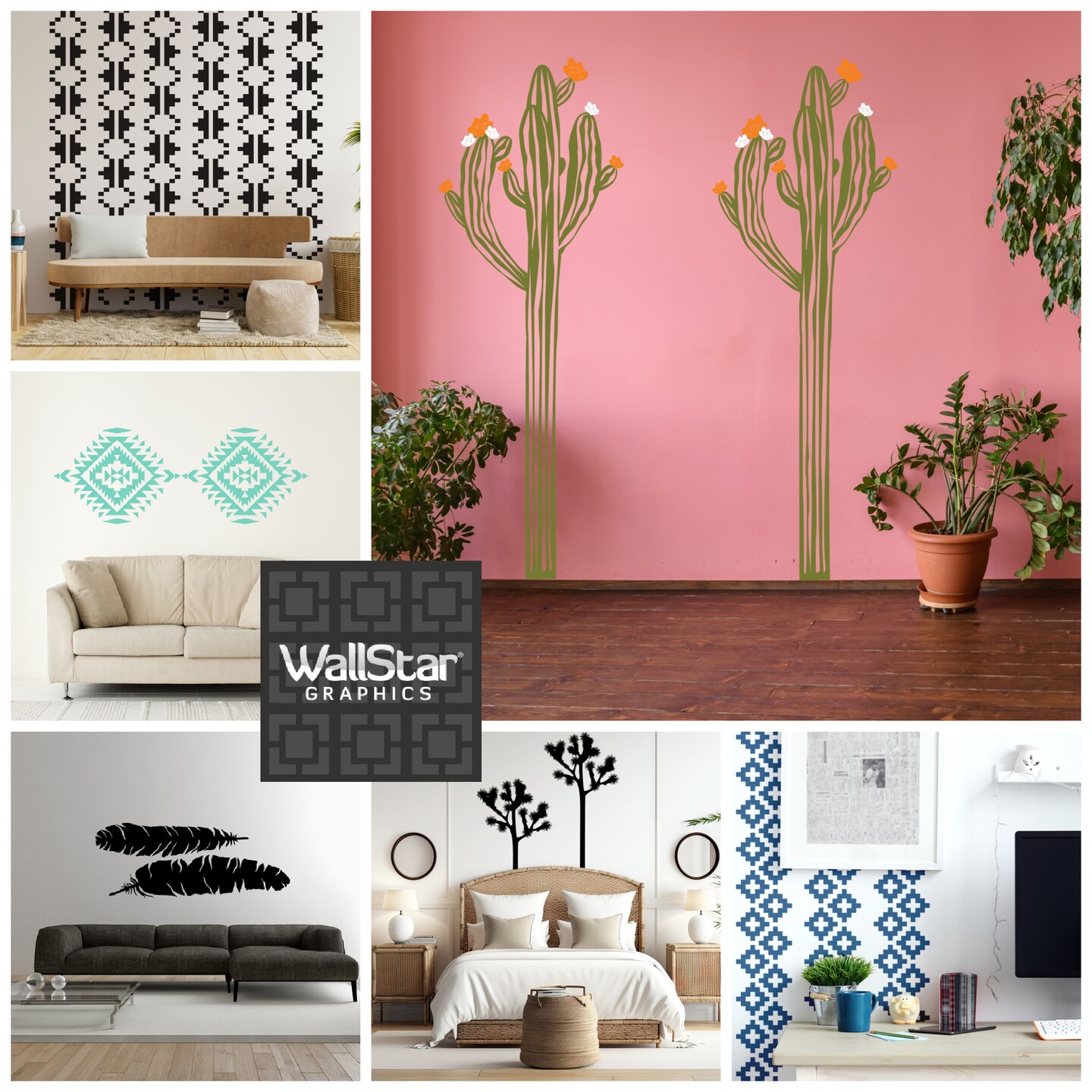 Déco Murale Autocollante Cactus Et Plantes Du Désert - Vinyle Noir Et Blanc - Amovible
