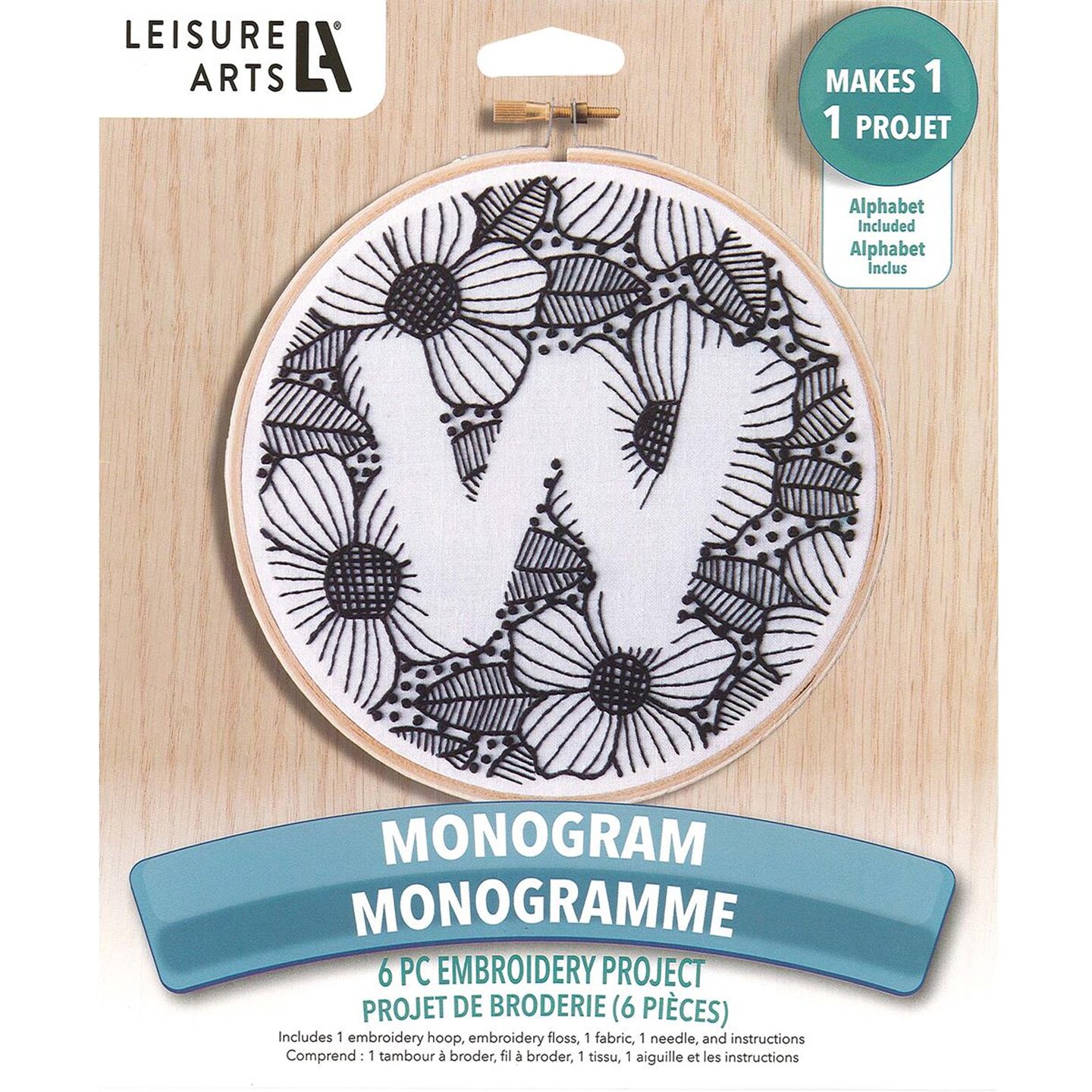 Leisure Arts Embroidery Kit 6" Monogram - Embroidery Kit for Beginners and Adults, Cross Stitch Kits with Patterns, DIY Starter Set for Seasonal Craft Projects