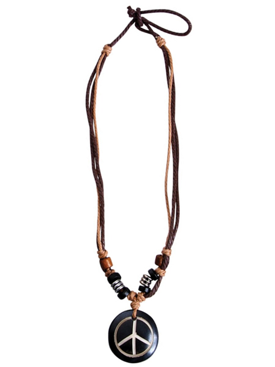 60&#x27;s Hippie Peace Sign Braided Twine Necklace Costume Accessory