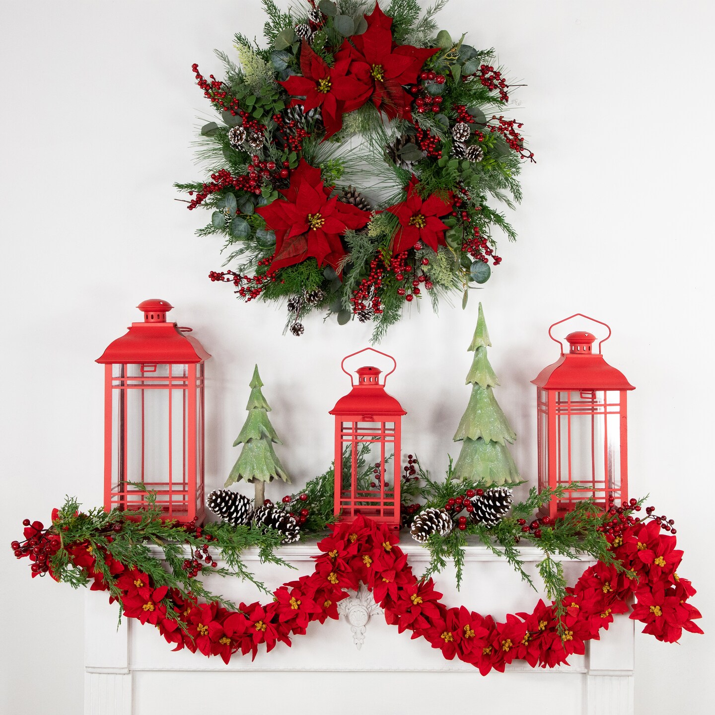 Northlight 6&#x27; x 3&#x22; Red Artificial Poinsettia Floral Christmas Garland - Unlit