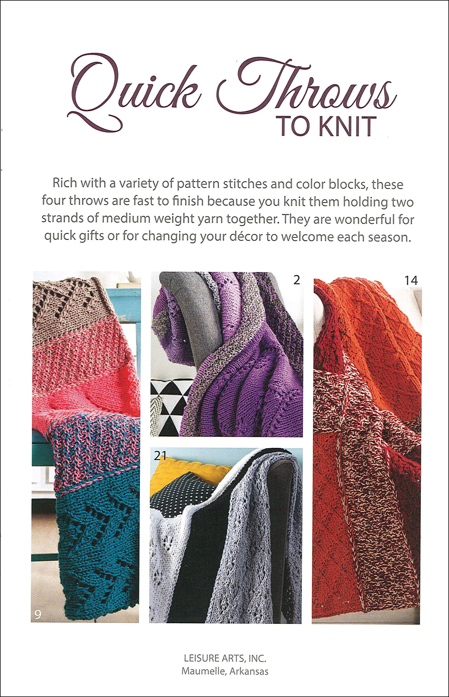 Leisure Arts Quick Throws to Knit Knitting Book
