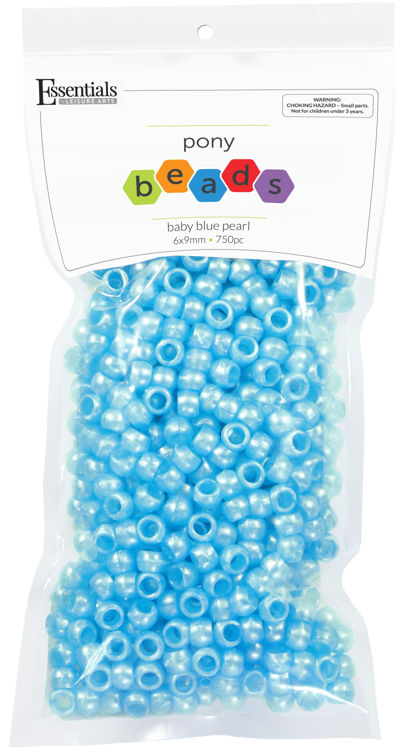 Essentials by Leisure Arts Pony Bead 6mm x 9mm Pearl Blue Opaque Plastic Pony Beads Bulk 750 pieces for Arts, Crafts, Bracelet, Necklace, Jewelry Making, Earring, Hair Braiding